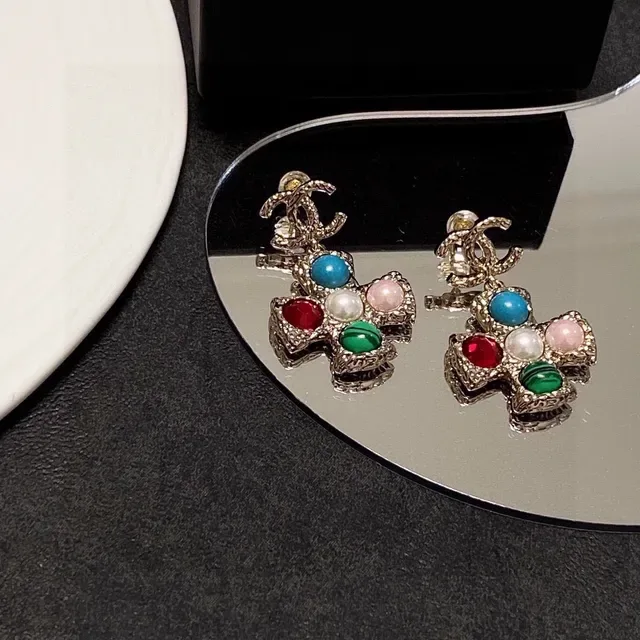 Chanel Cross-Shaped Multi-Gemstone Gold-Tone Earrings 5
