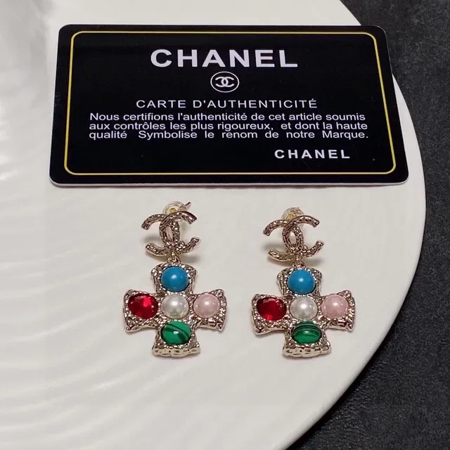 Chanel Cross-Shaped Multi-Gemstone Gold-Tone Earrings 8