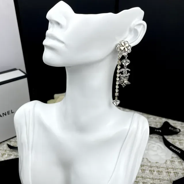 Chanel Crystal Camellia CC Star Heart Dangle Earrings 5