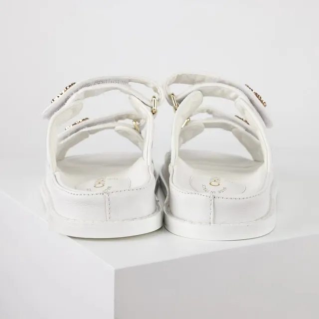 Chanel Double Strap Slide White Quilted Lambskin Slippers 3