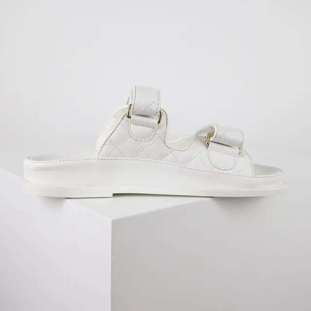 Chanel Double Strap Slide White Quilted Lambskin Slippers 4