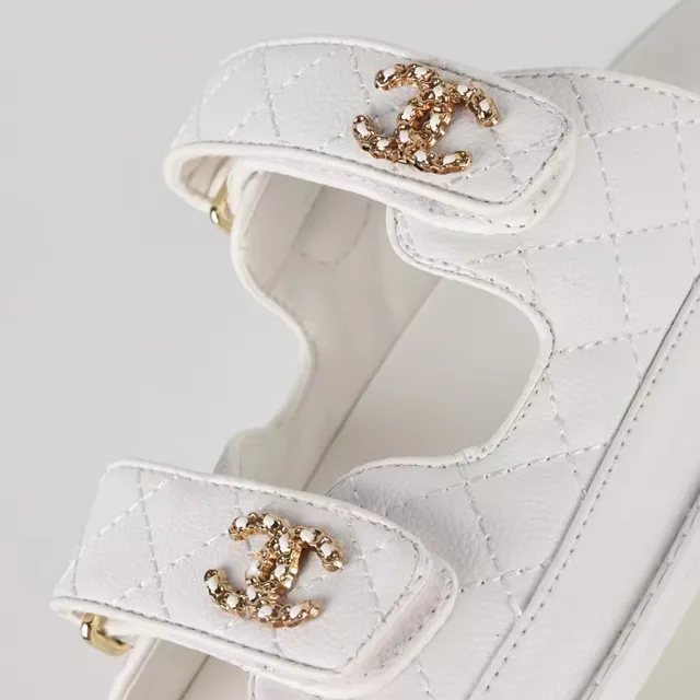 Chanel Double Strap Slide White Quilted Lambskin Slippers 5