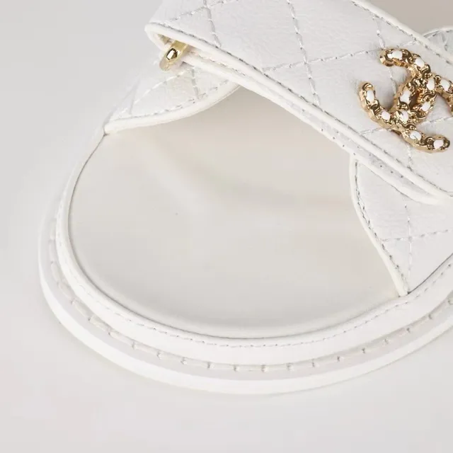 Chanel Double Strap Slide White Quilted Lambskin Slippers 6