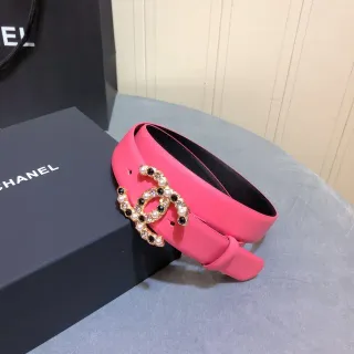 Chanel सजाया हुआ CC बकल गुलाबी चमड़े का बेल्ट
