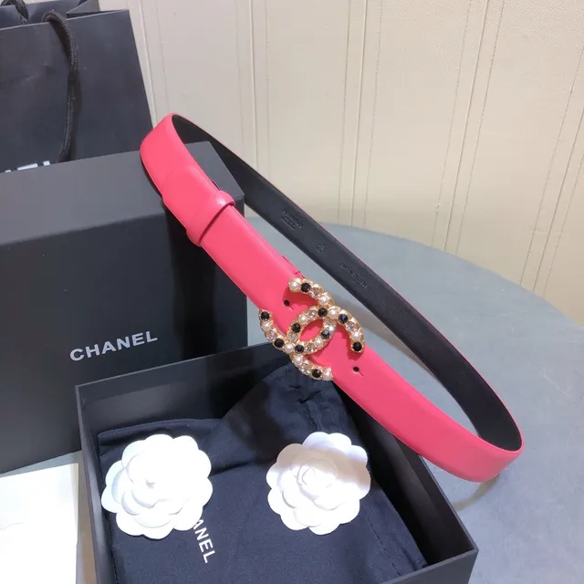 Chanel Embellished CC Buckle Pink Leather Belt 5