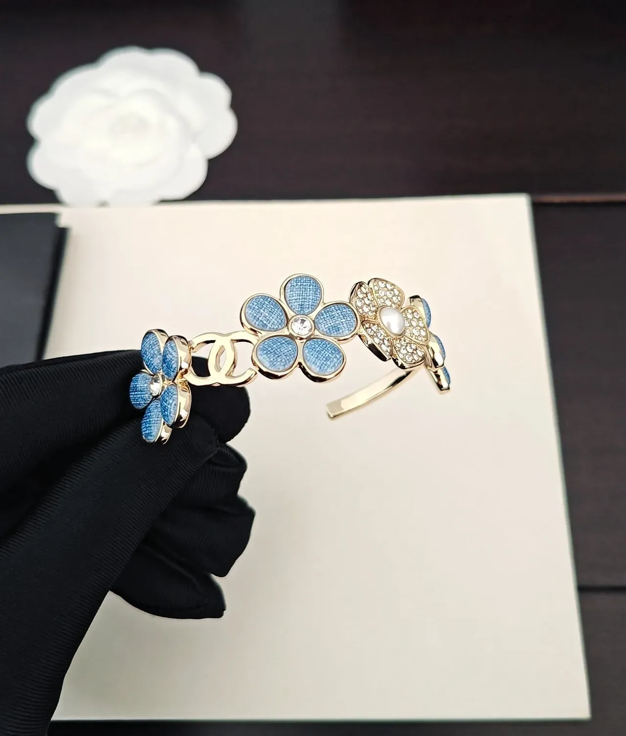 Chanel Floral Enamel and Pearl Bracelet 2