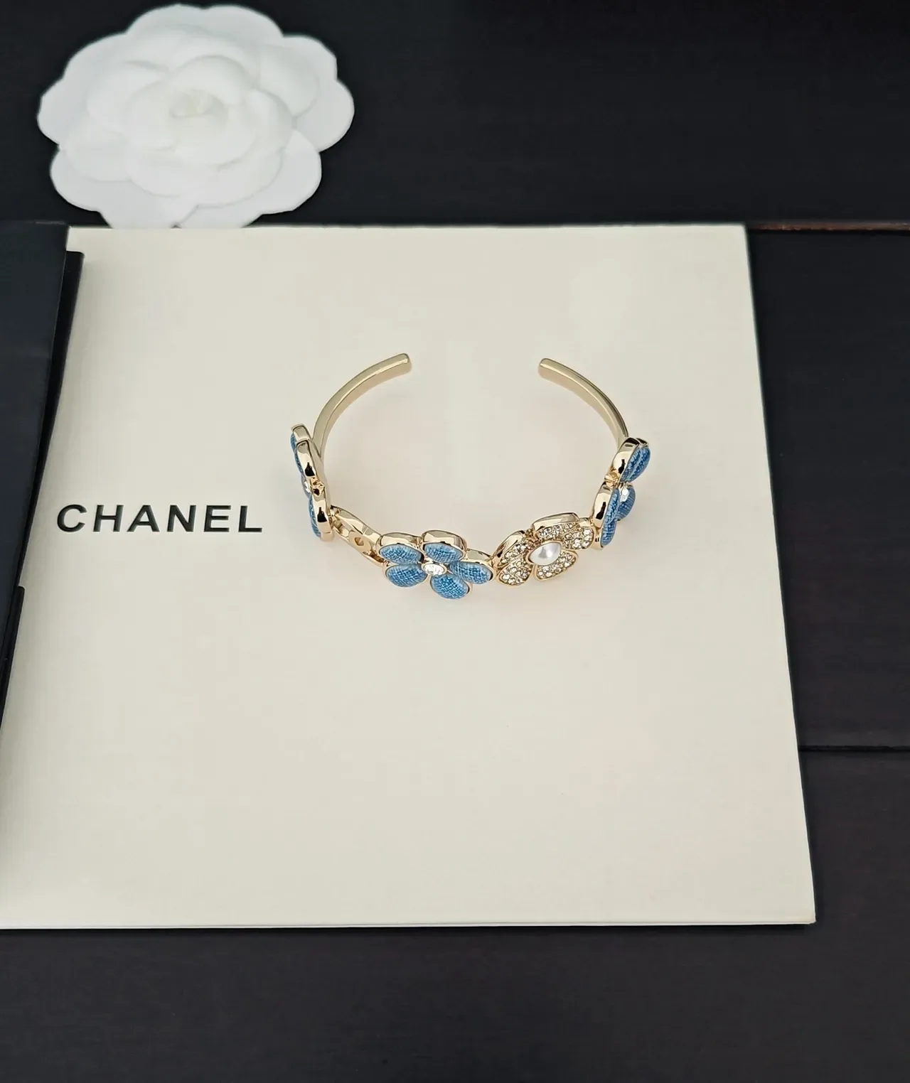Chanel Floral Enamel and Pearl Bracelet 3