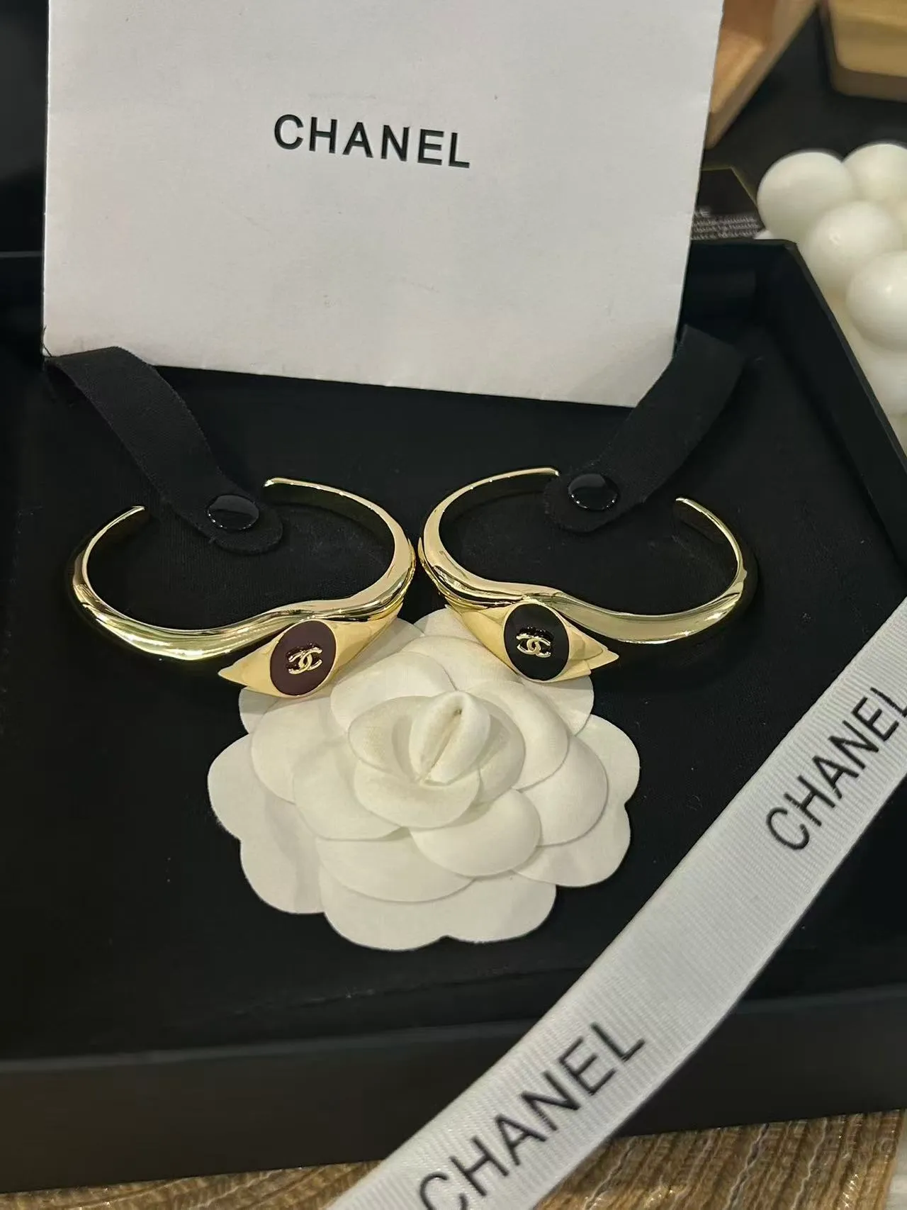 Chanel Gold Burgundy Asymmetrical Open Cuff Polished Metal Bracelet 3