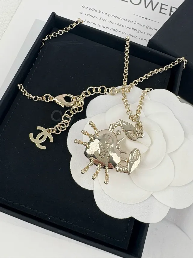 Chanel Gold Pink Chain White Camellia Brooch Necklace 4