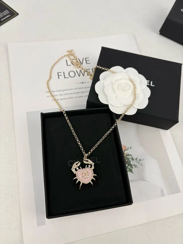 Chanel Gold Pink Chain White Camellia Brooch Necklace 5
