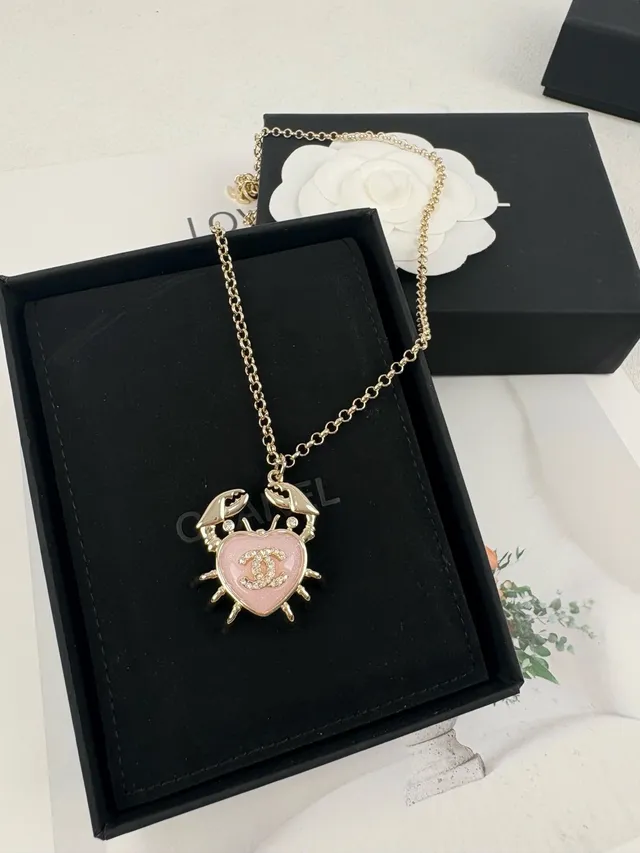 Chanel Gold Pink Chain White Camellia Brooch Necklace 6