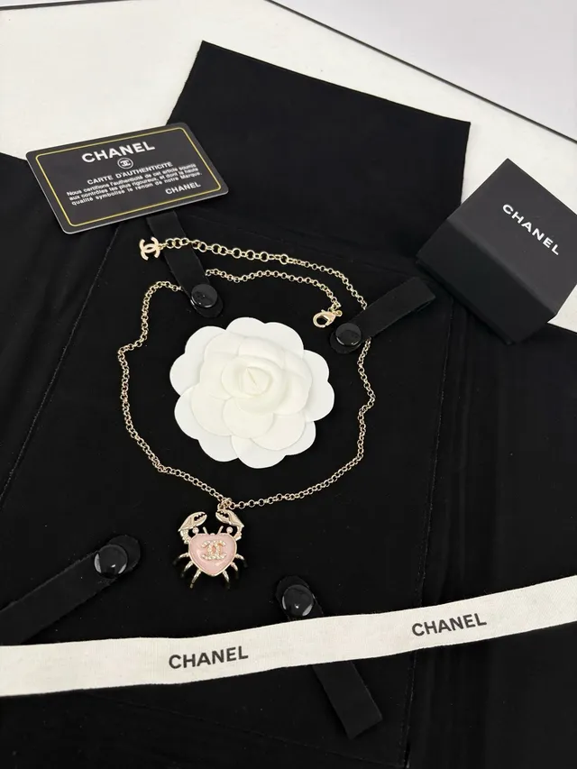 Chanel Gold Pink Chain White Camellia Brooch Necklace 7