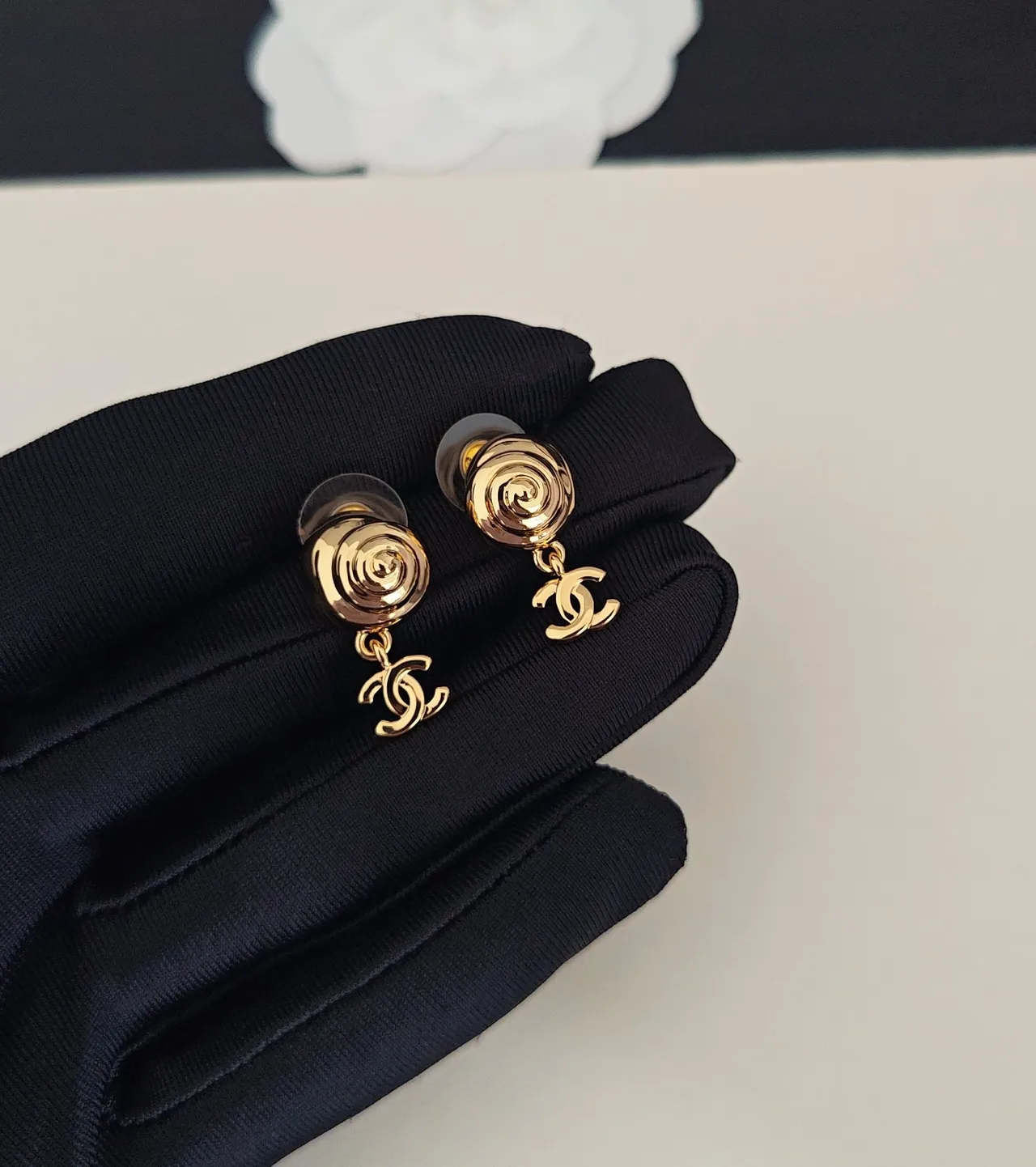 Chanel Gold Sculpted Rose Stud Earrings 2