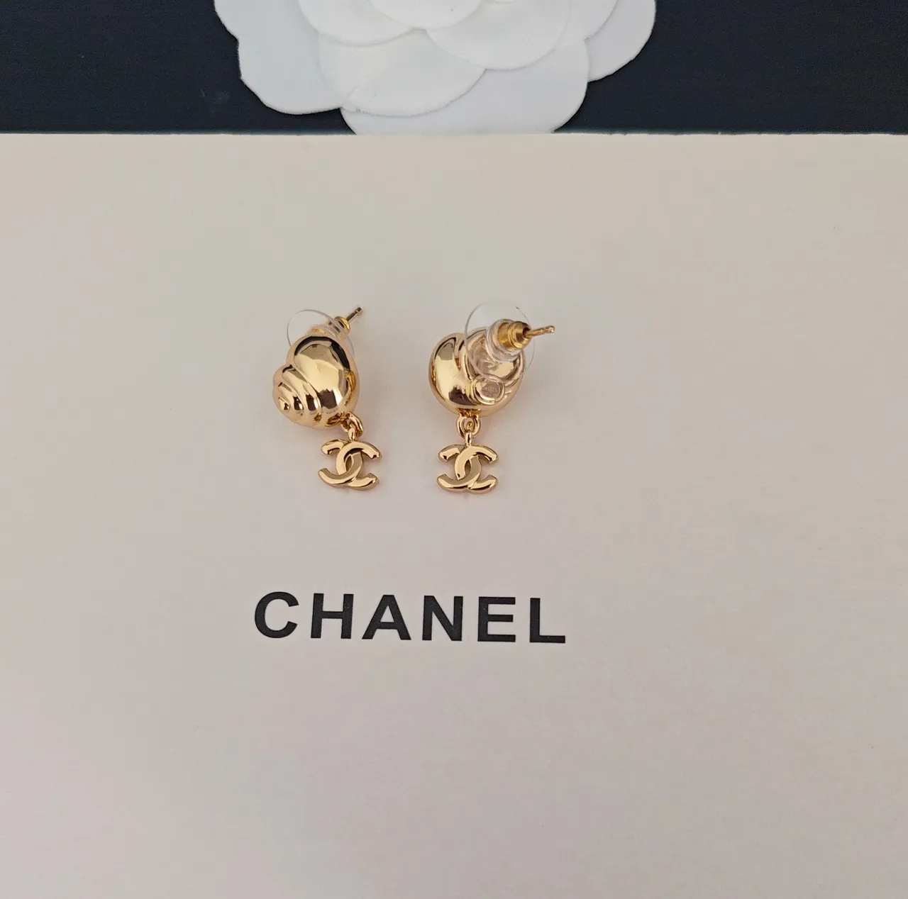 Chanel Gold Sculpted Rose Stud Earrings 3