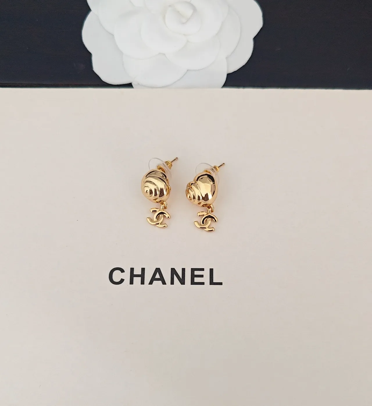 Chanel Gold Sculpted Rose Stud Earrings 4