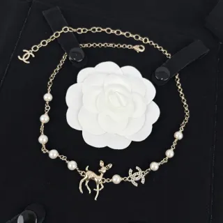 Chanel Gold White Chain Cultured Pearl Stations Necklace