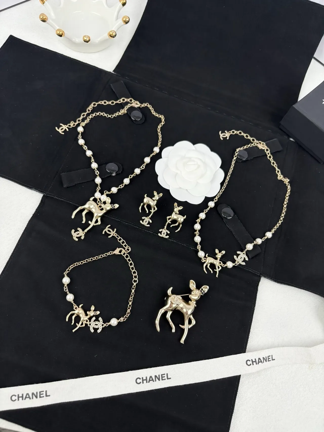 Chanel Gold White Chain Cultured Pearl Stations Necklace 2