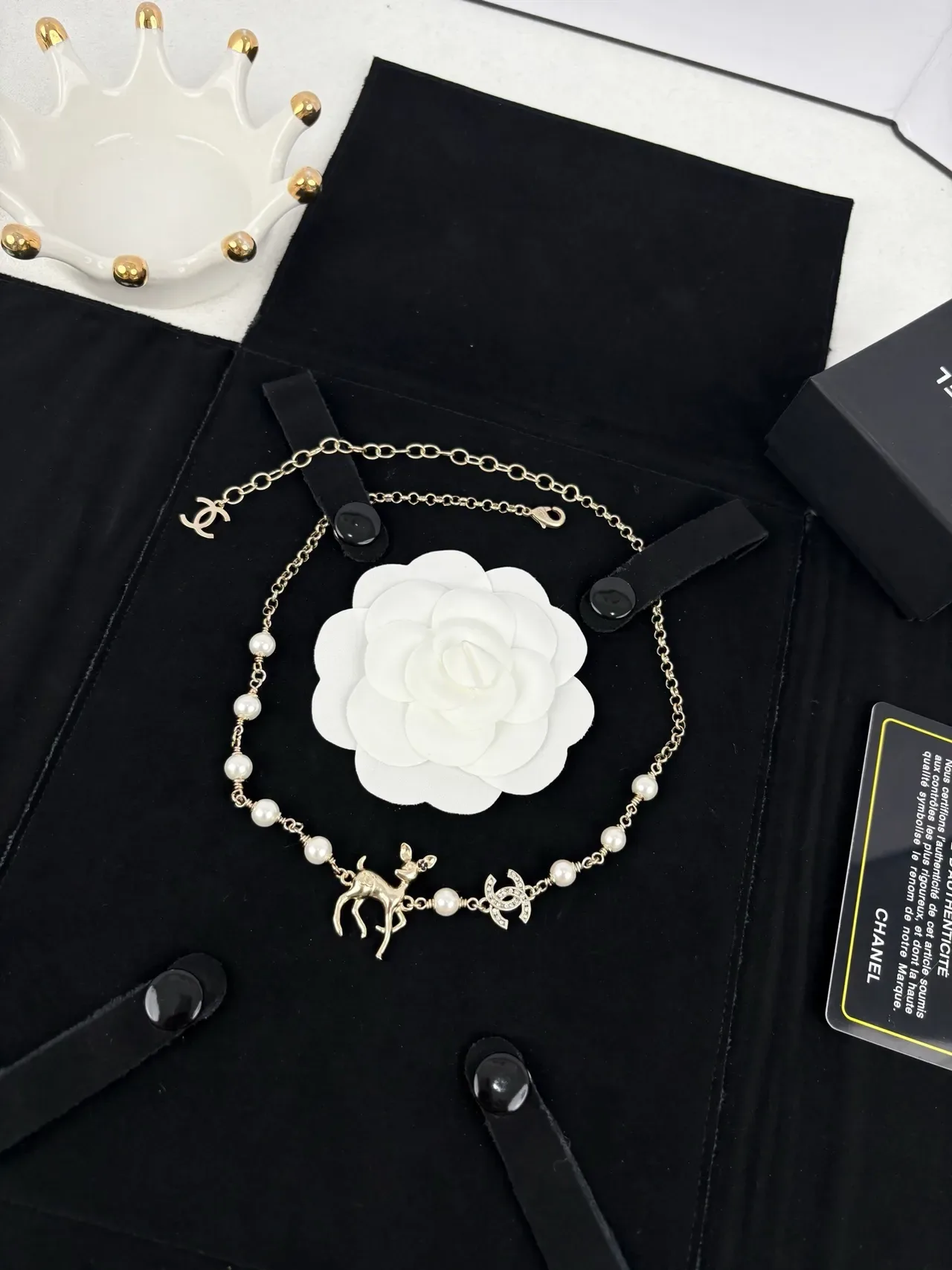Chanel Gold White Chain Cultured Pearl Stations Necklace 3