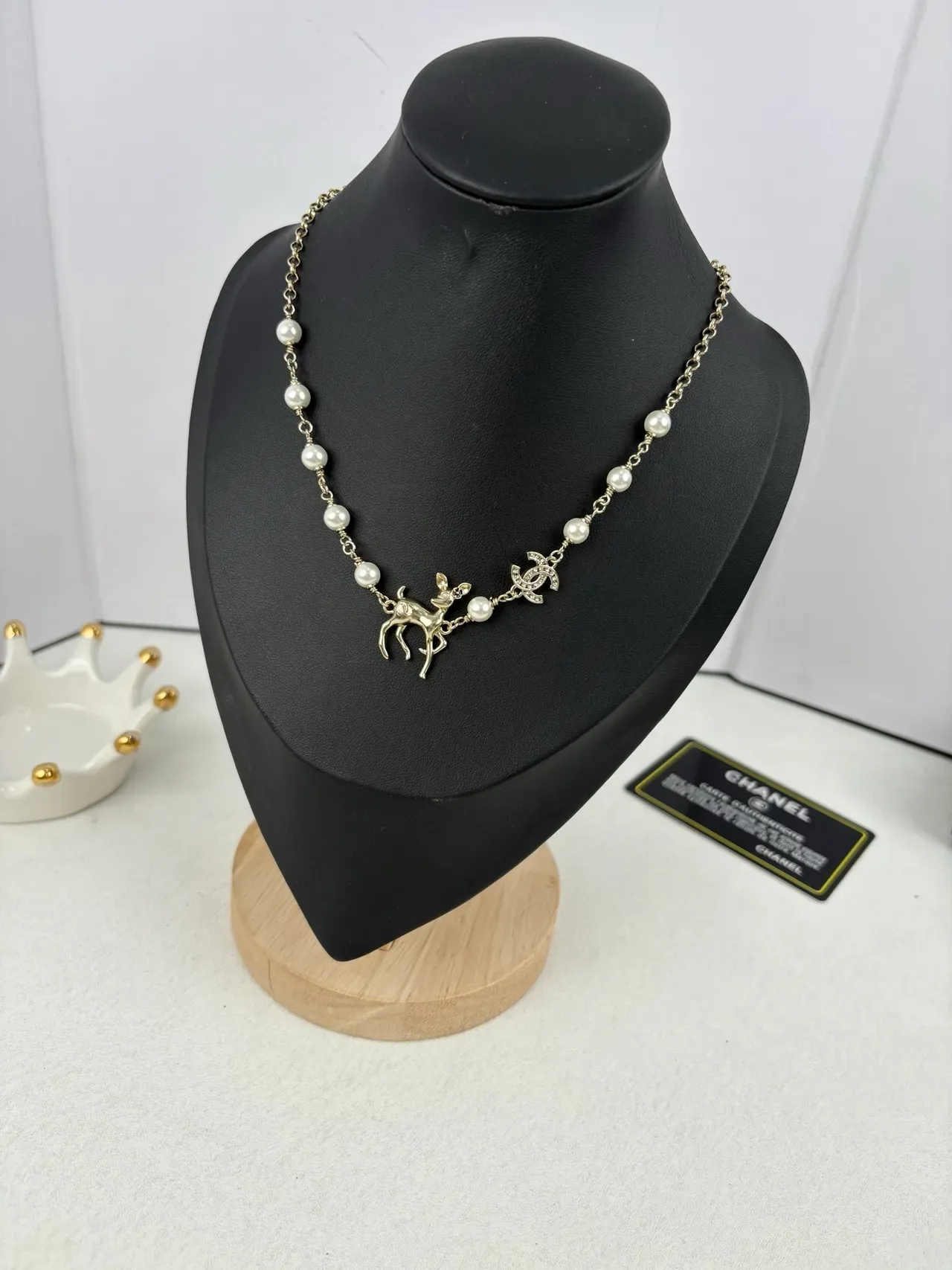 Chanel Gold White Chain Cultured Pearl Stations Necklace 5