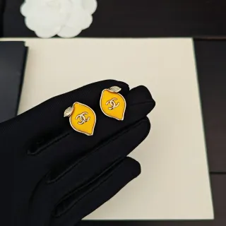 Chanel Lemon-Shaped Enamel CC Logo Stud Earrings