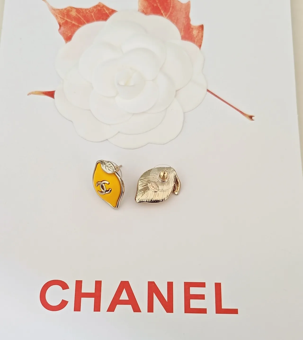 Chanel Lemon-Shaped Enamel CC Logo Stud Earrings 3