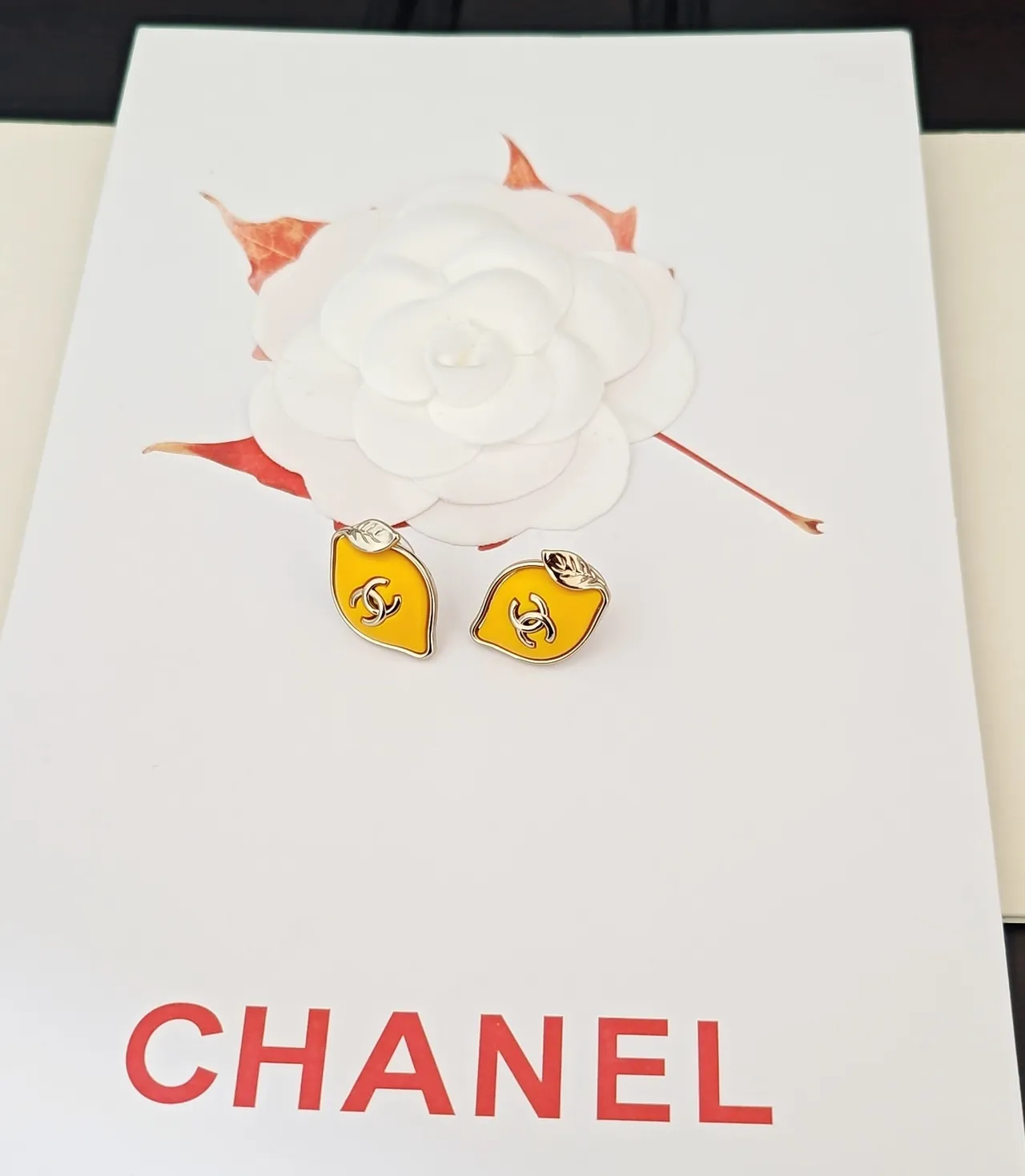Chanel Lemon-Shaped Enamel CC Logo Stud Earrings 4