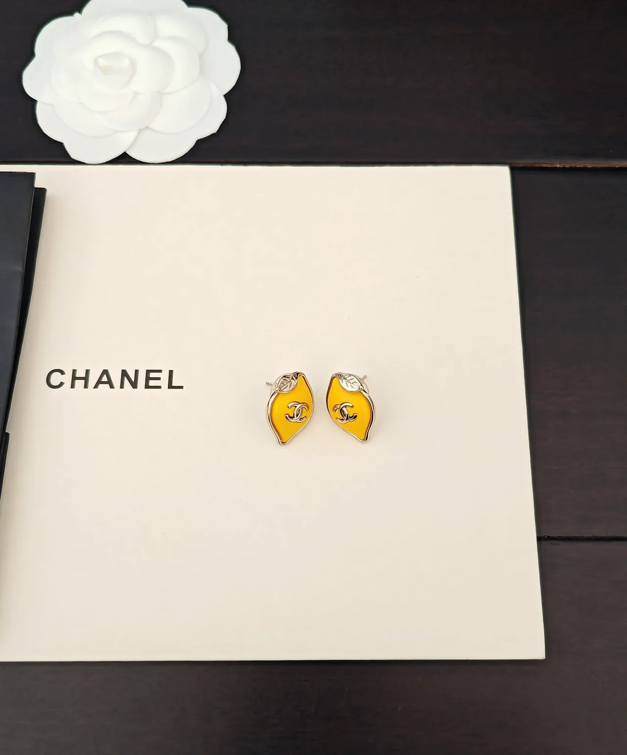 Chanel Lemon-Shaped Enamel CC Logo Stud Earrings 5