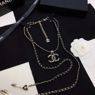 Chanel Multi-Chain CC Necklace Gold Black Layered Chains Metal Necklace