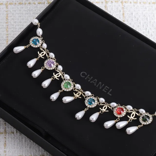 Chanel Multicolor Gemstone and Pearl CC Logo Pendant Necklace 3