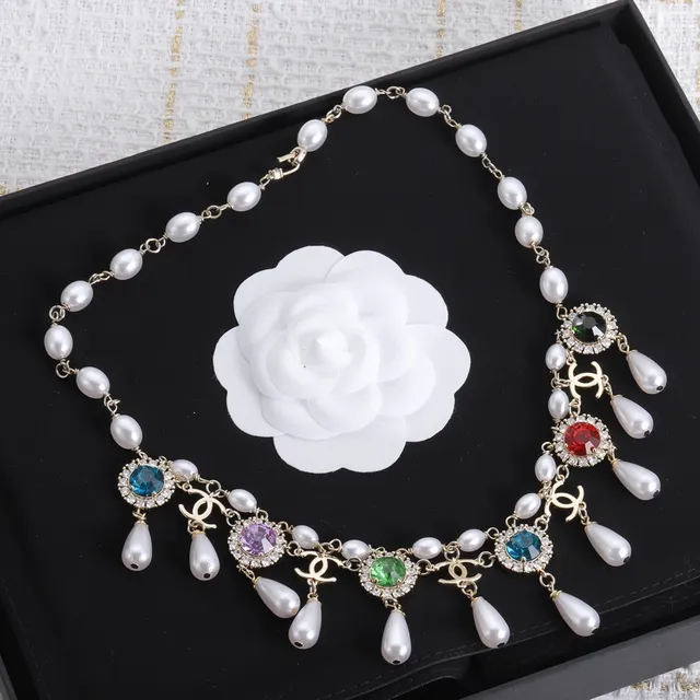 Chanel Multicolor Gemstone and Pearl CC Logo Pendant Necklace 6