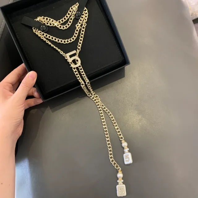 Chanel No.5 Inspired Layered Chain Lariat Necklace 2