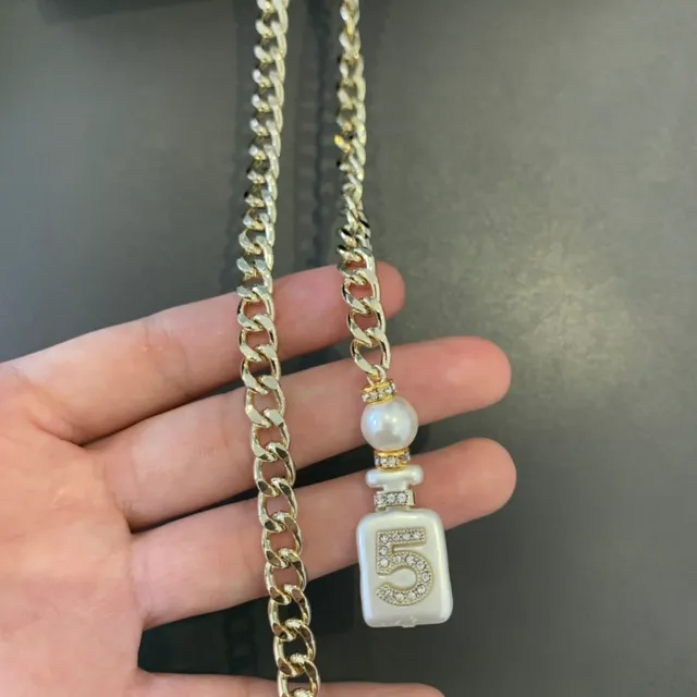 Chanel No.5 Inspired Layered Chain Lariat Necklace 4