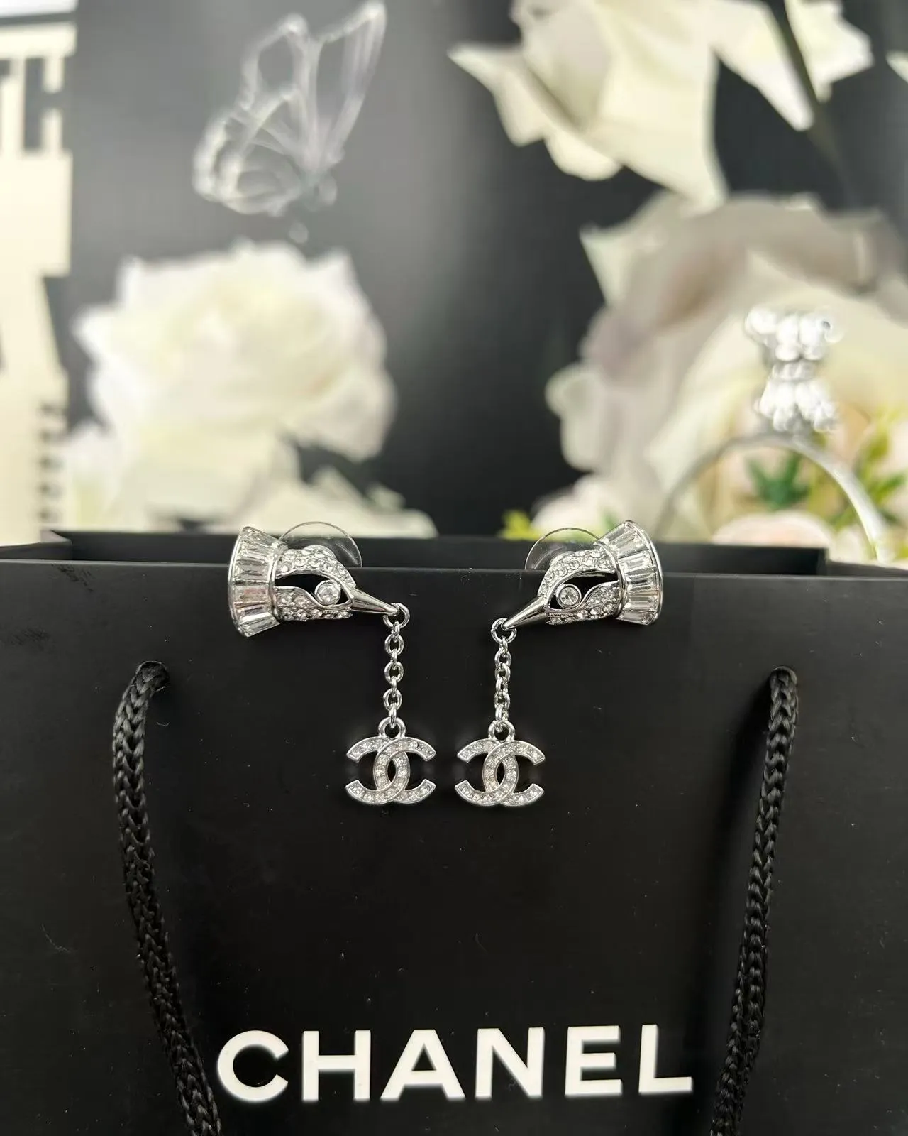 Chanel Pavé Crystal CC Drop Earrings 4