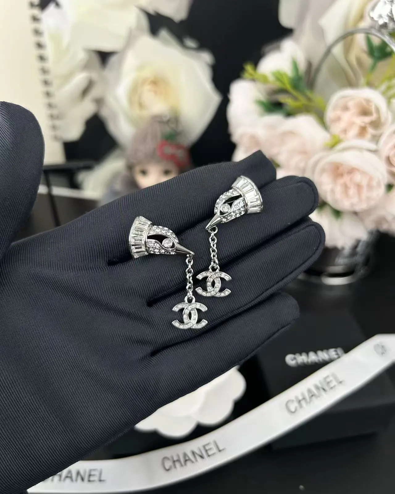 Chanel Pavé Crystal CC Drop Earrings 5