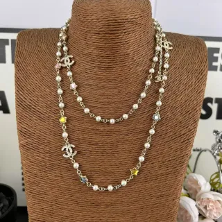 Chanel Pearl and CC Logo Star Charm Layered Necklace