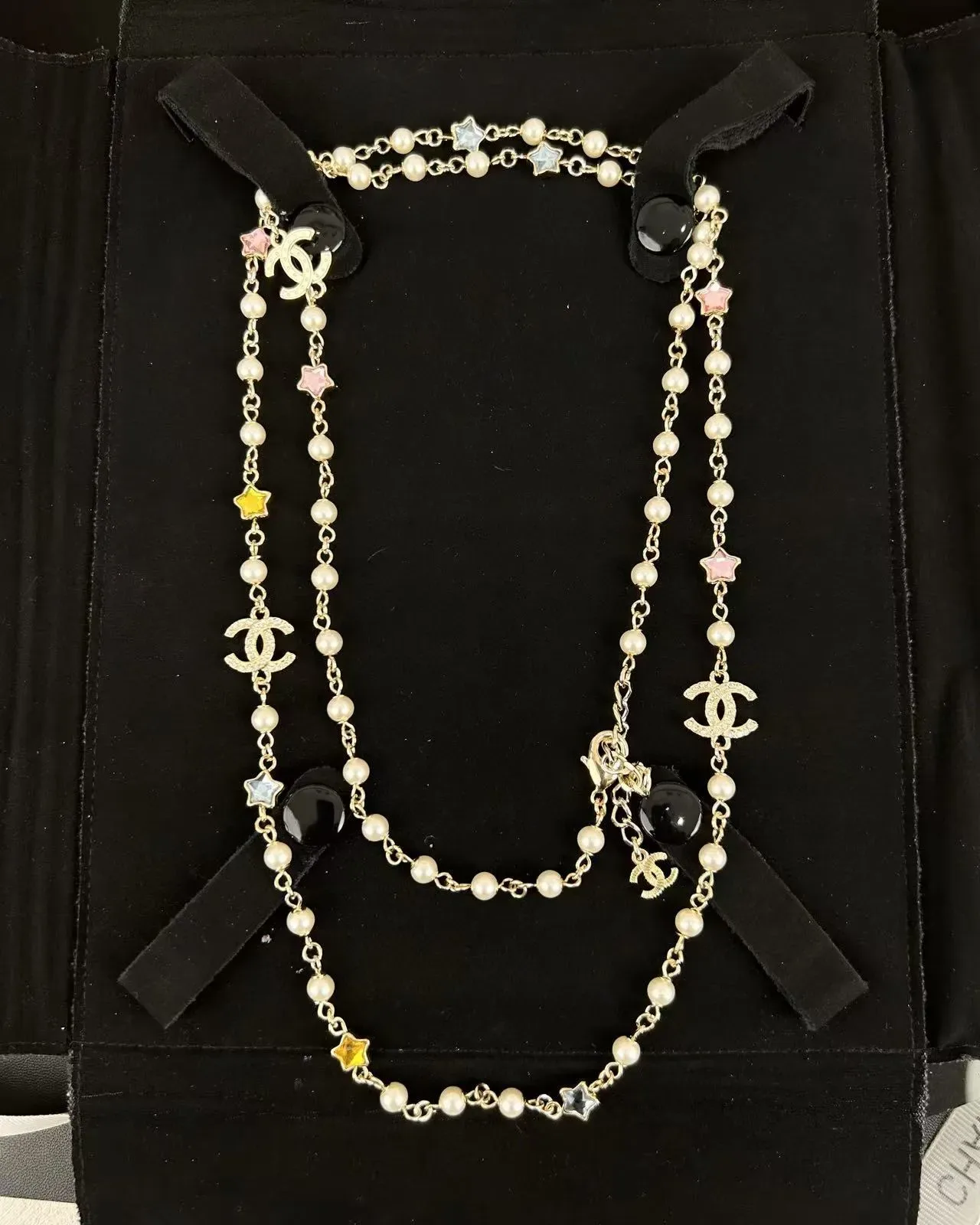 Chanel Pérola e CC Logo Star Charm Colar Multicamadas 3