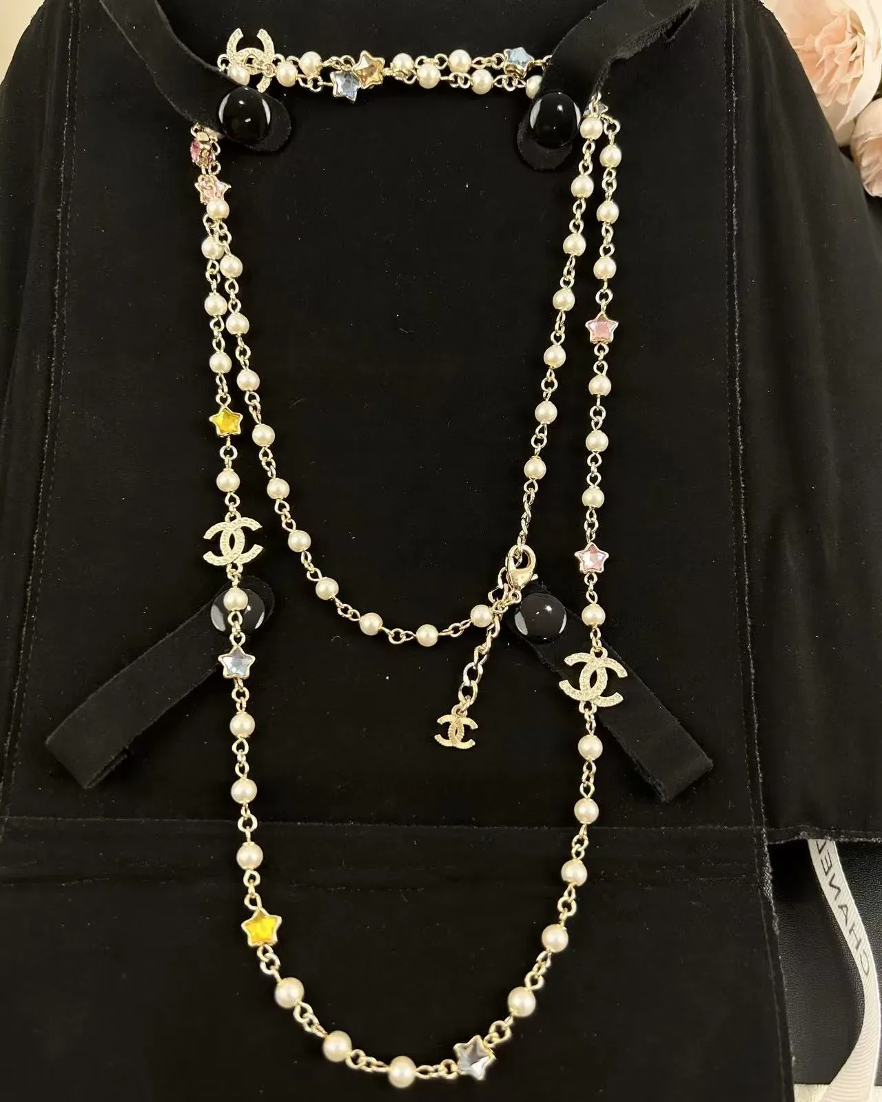 Chanel Pérola e CC Logo Star Charm Colar Multicamadas 5