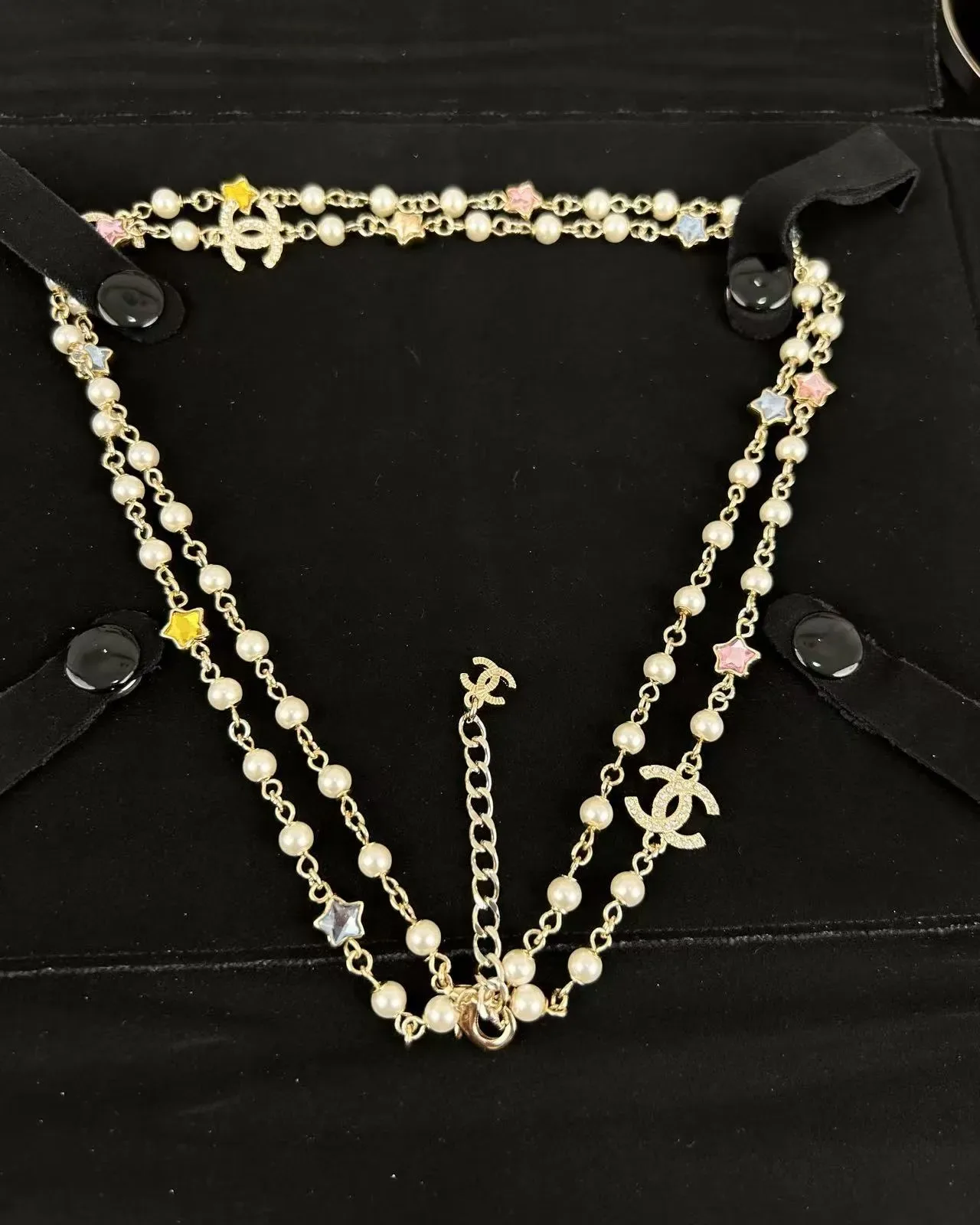 Chanel Pérola e CC Logo Star Charm Colar Multicamadas 7