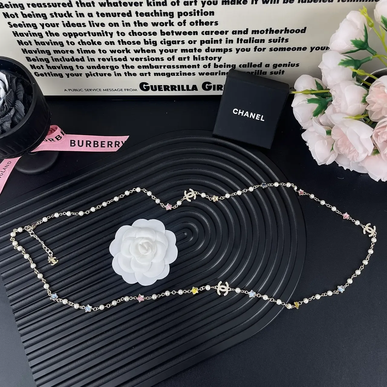 Chanel Pérola e CC Logo Star Charm Colar Multicamadas 14