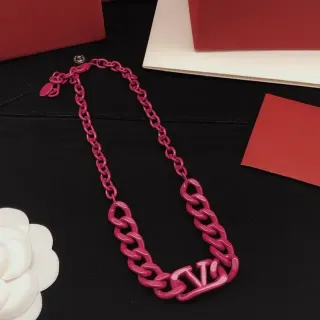Chanel Pink Chunky Resin Chain Logo-Integrated Pendant Necklace
