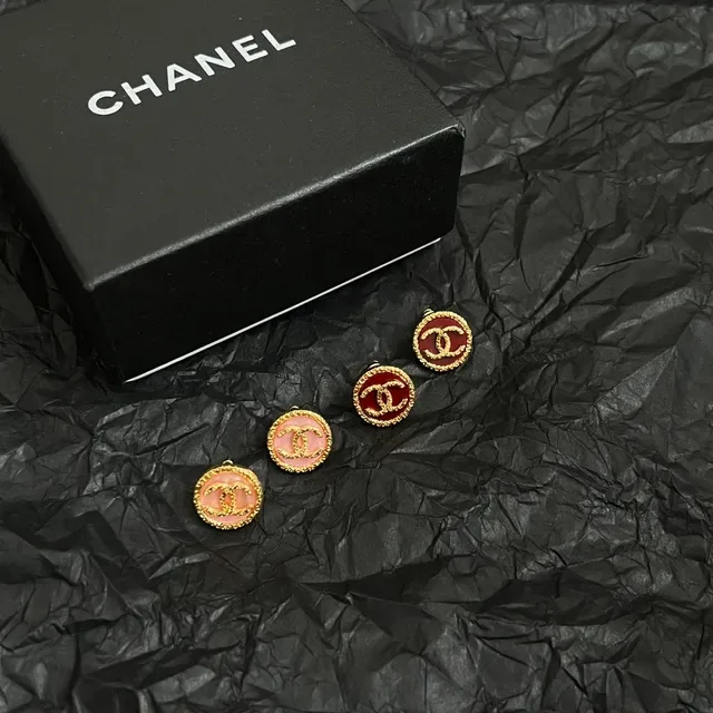 Chanel Red Gold Circular Stud Enamel Earrings 5