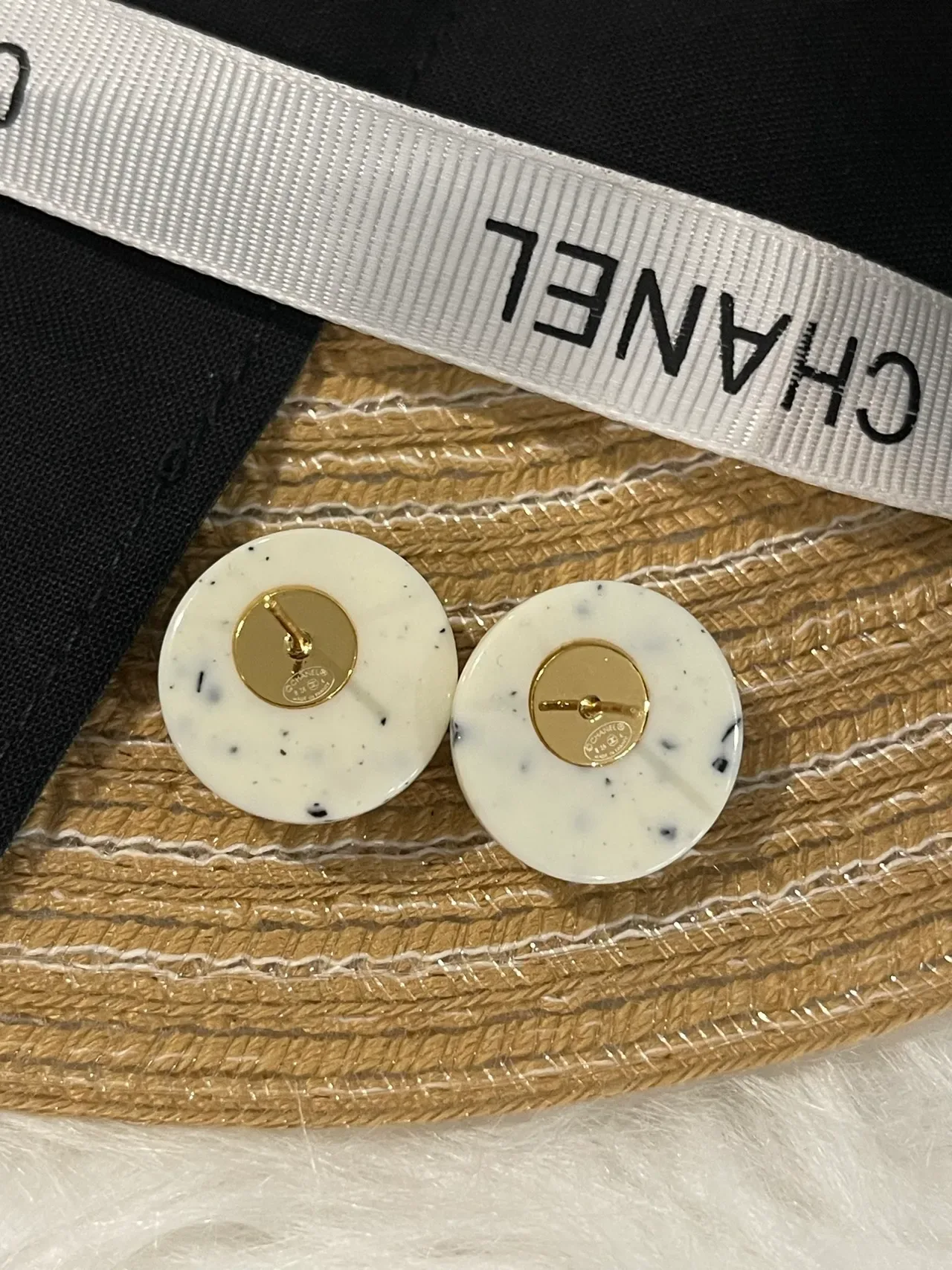 Chanel Round Speckled Resin Stud Earrings 3