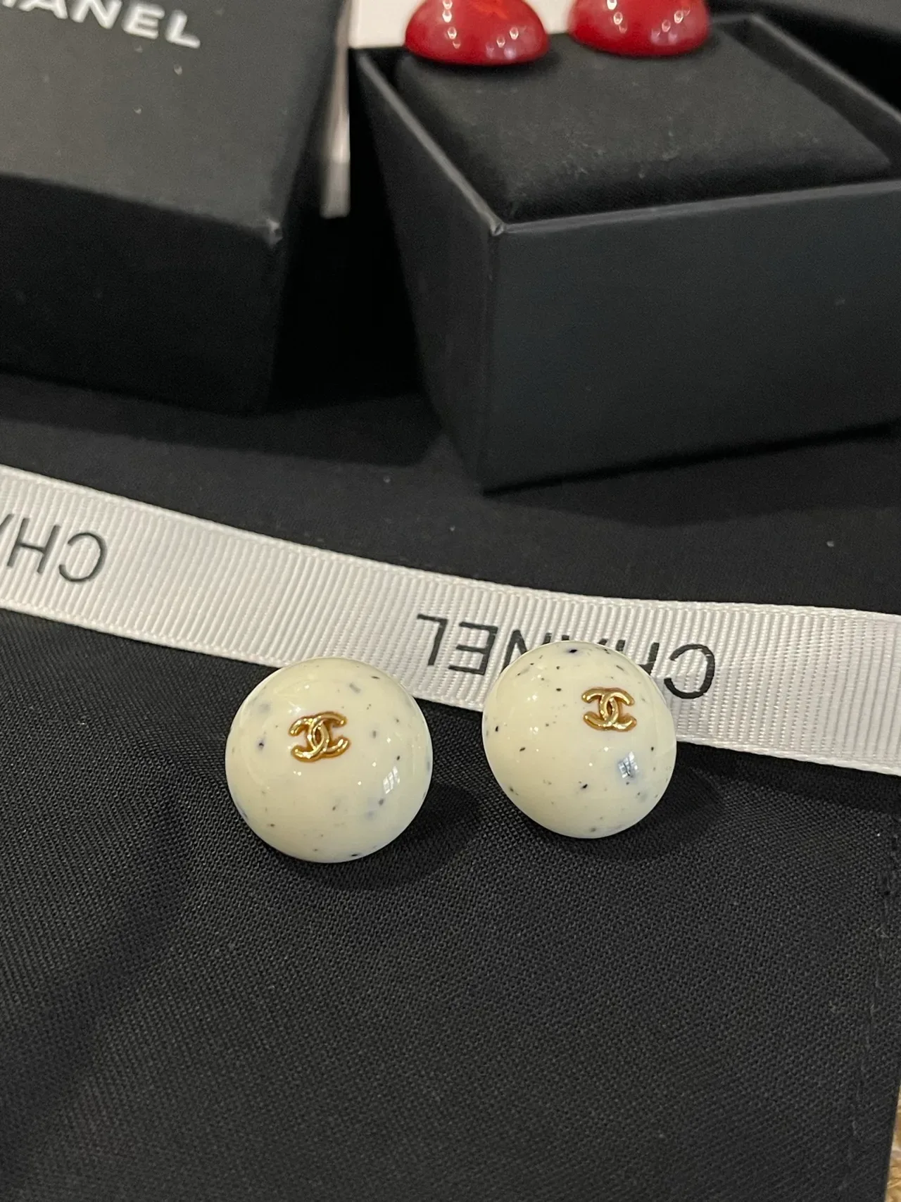 Chanel Round Speckled Resin Stud Earrings 6