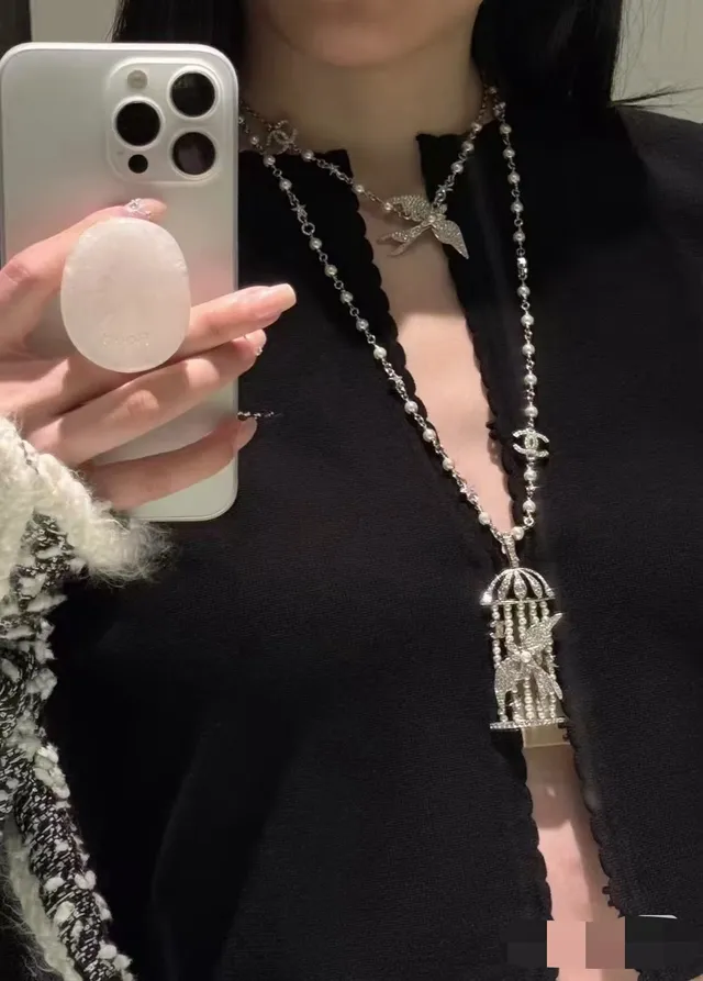 Chanel Silver White Chain Cultured Pearl Strands Necklace 9