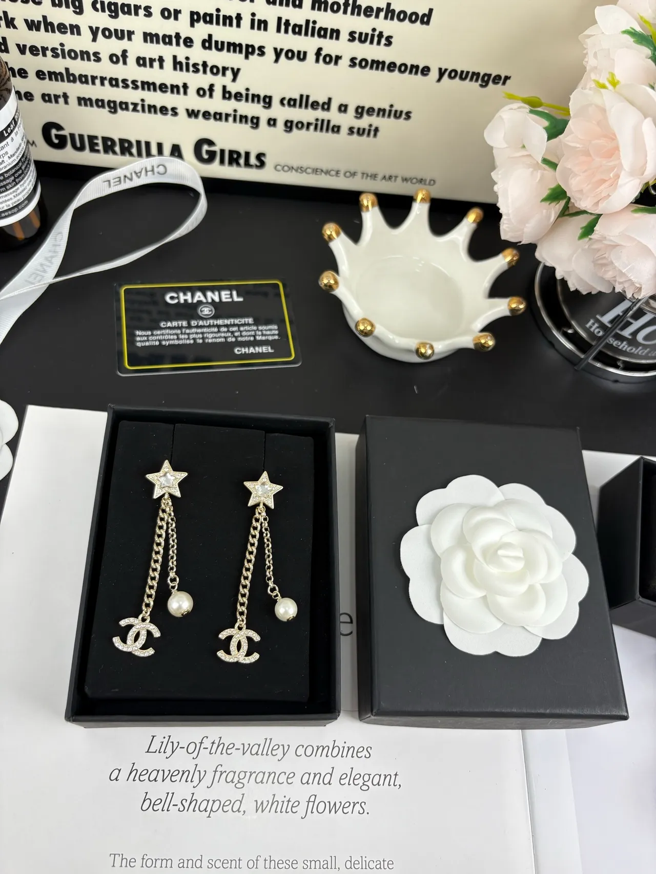 Chanel Star and CC Logo Pearl Drop Earrings 2