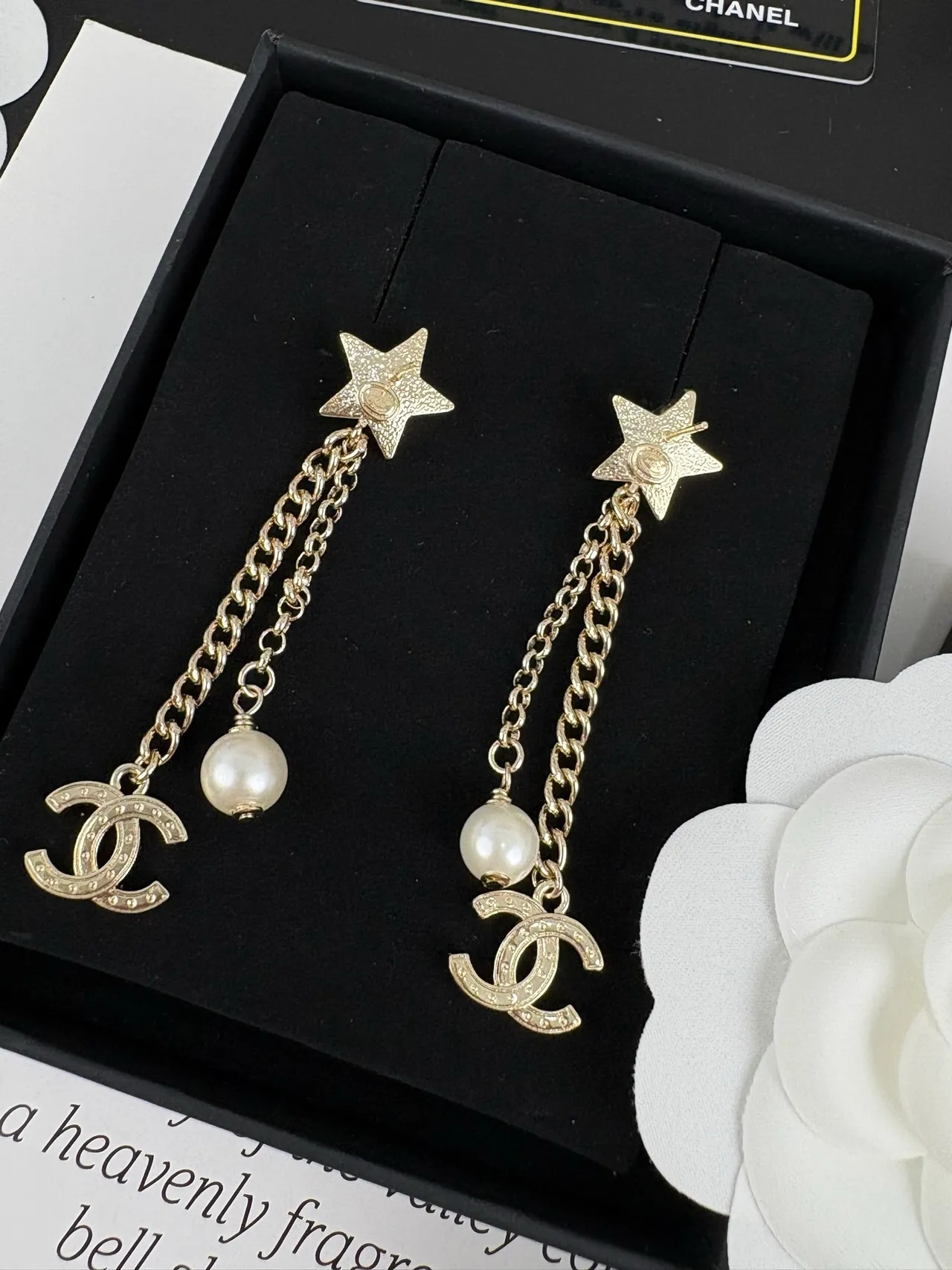 Chanel Star and CC Logo Pearl Drop Earrings 3