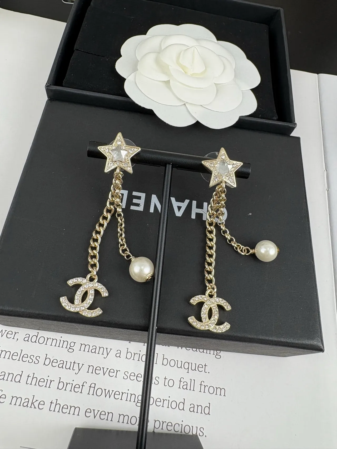 Chanel Star and CC Logo Pearl Drop Earrings 5
