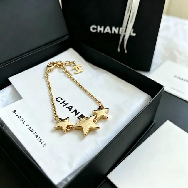Chanel Star Gold Black Chain Enamel Stars Bracelet 4