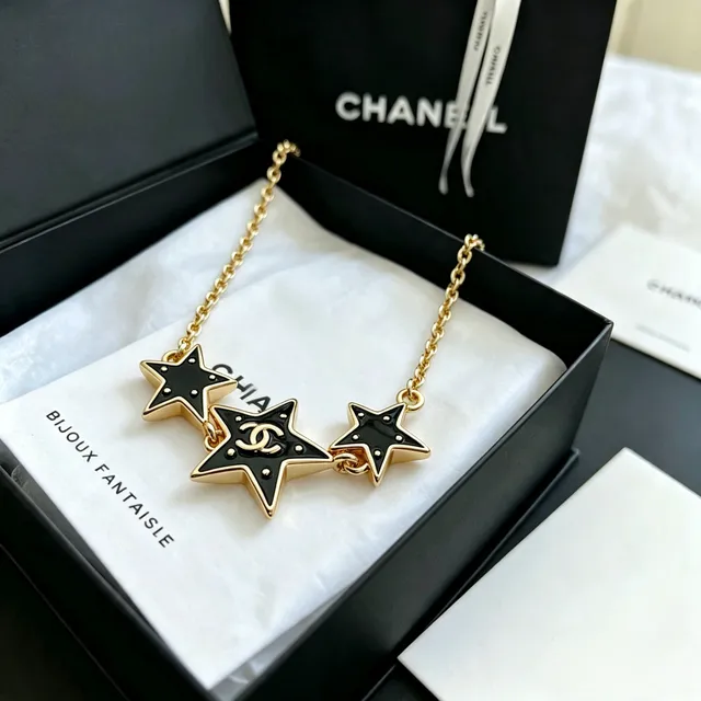 Chanel Star Gold Black Chain Enamel Stars Bracelet 5