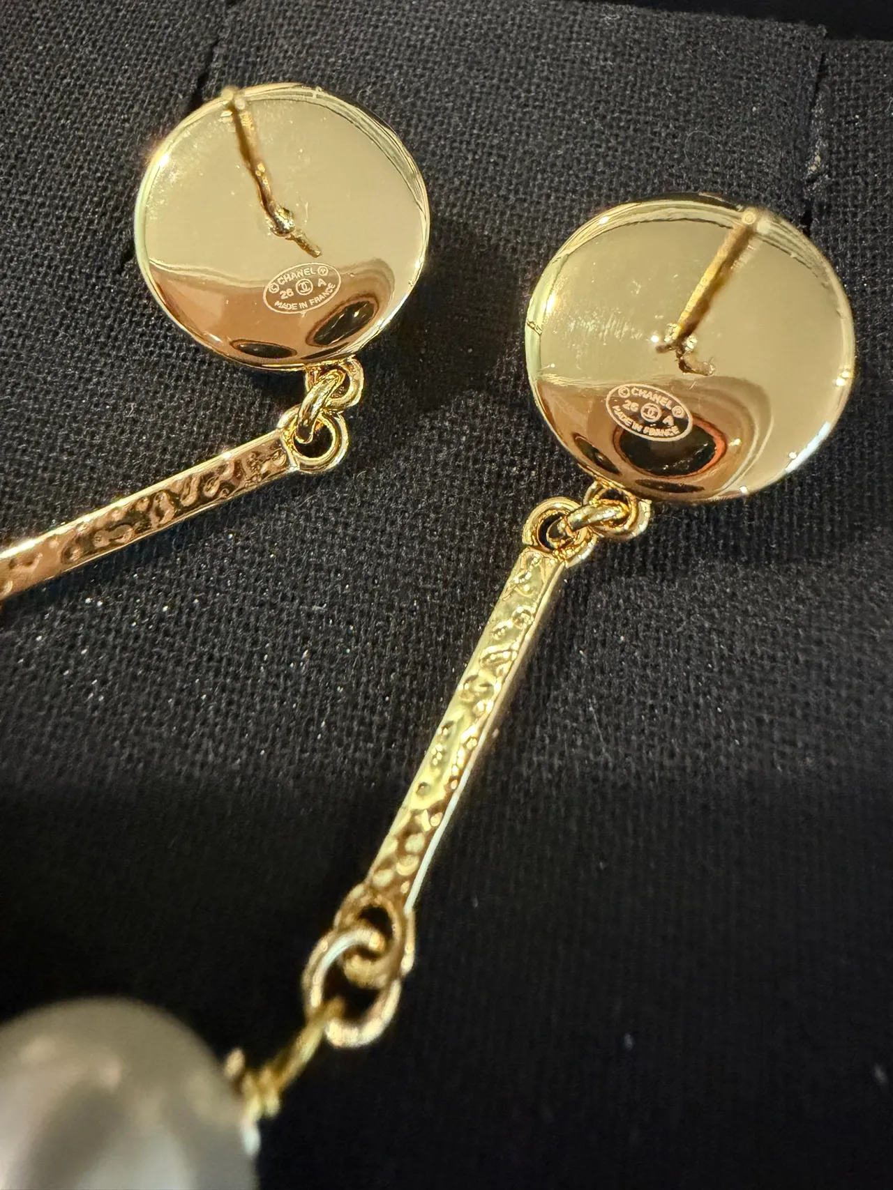 Chanel White Gold Double-Pearl Drop Chain Link Earrings 2